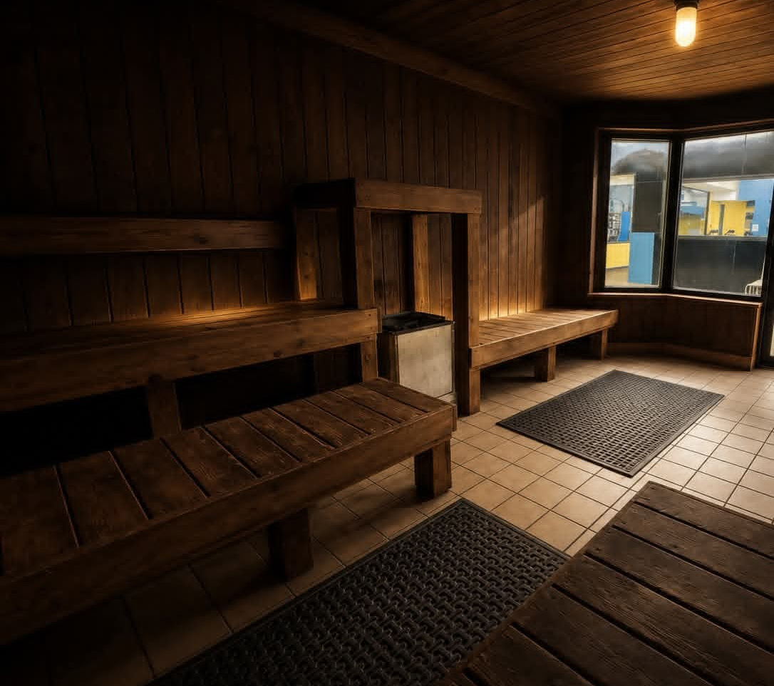 Sauna and steam room recovery area at Cleveland Fitness Club